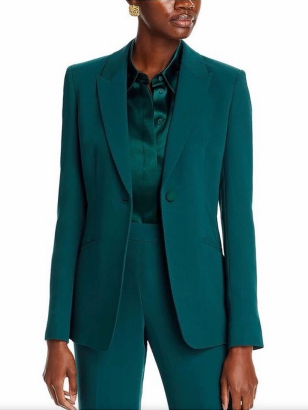 Lafayette 148 New York Teal Deep Ivy Silk Satin Button-Down Blouse Sz 18 NWOT